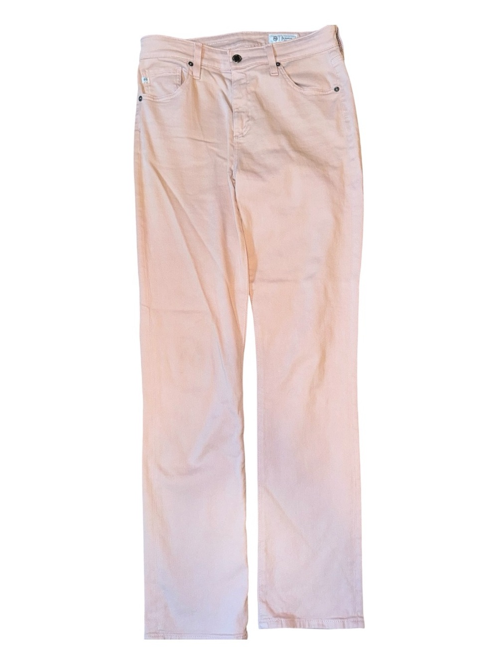 AG Adriano Goldschmied High Rise Slim Straight Leg Jeans in Light Pink